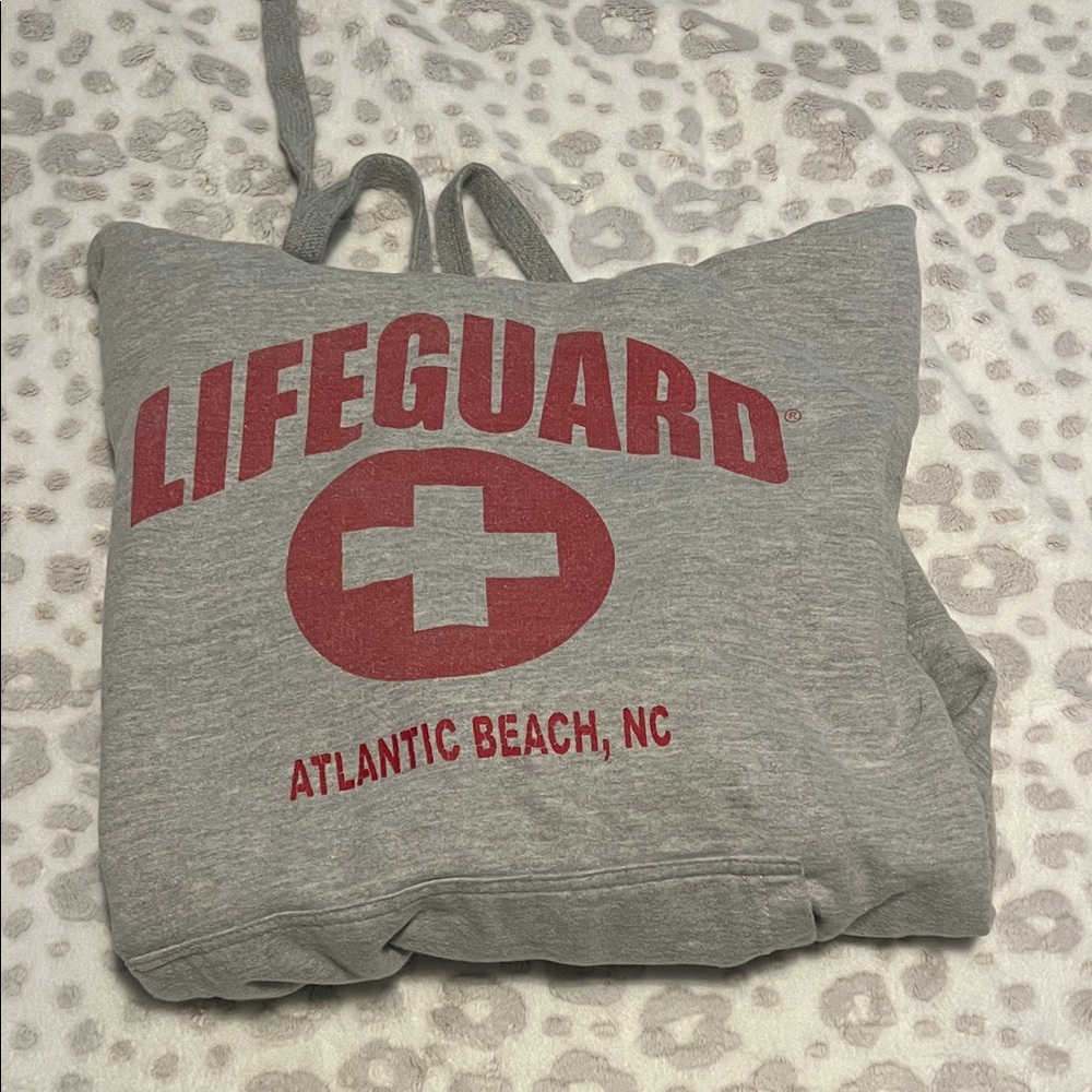 Gray Lifeguard Hoodie with Red Print